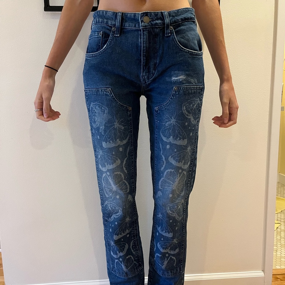 Never worn guess jeans with butterfly print custom made